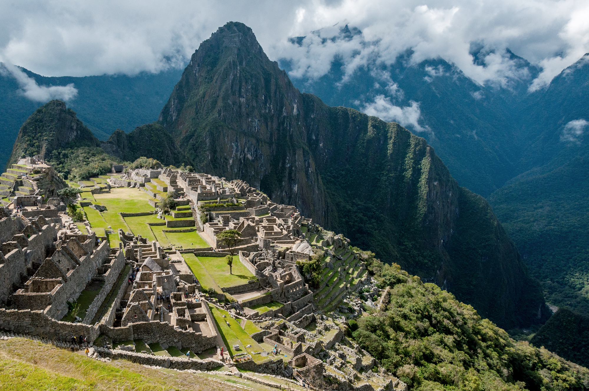 A bird's eye view of the breathtaking mountain Machu Picchu in Peru